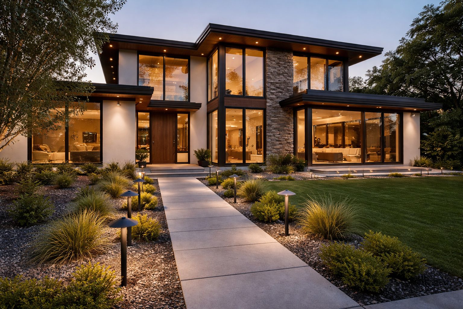 Same home after landscape lighting installation